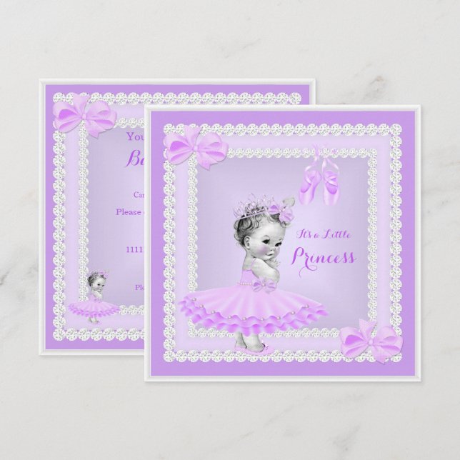 Princess Baby Shower Cute Girl Purple Ballerina Invitation (Front/Back)