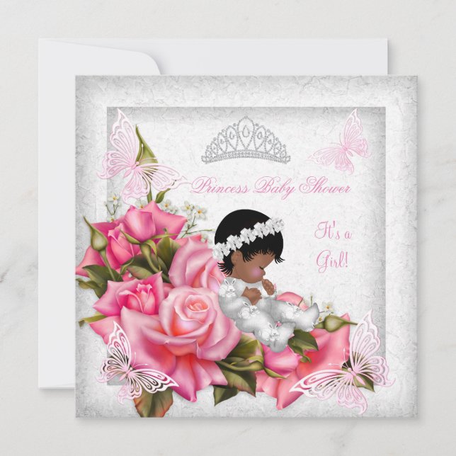 Princess Baby Shower Girl Butterfly Pink Rose 3 Invitation (Front)