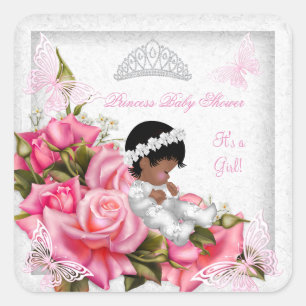 Princess Baby Shower Girl Butterfly Pink Rose 3 Square Sticker