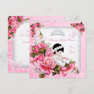 Princess Baby Shower Girl Butterfly Pink Rose Invitation