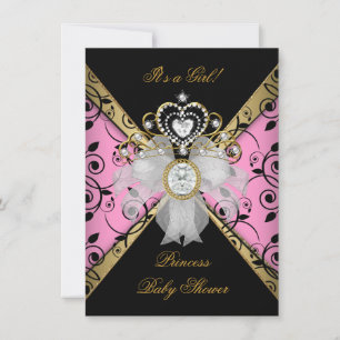 Princess Baby Shower Girl Damask Black Pink Invitation