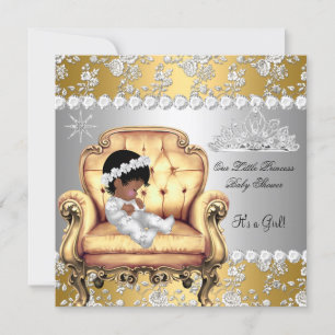 Princess Baby Shower Girl Gold Silver Floral Chair Invitation