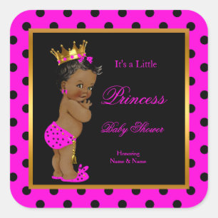Princess Baby Shower Girl Hot Pink Black Ethnic Square Sticker