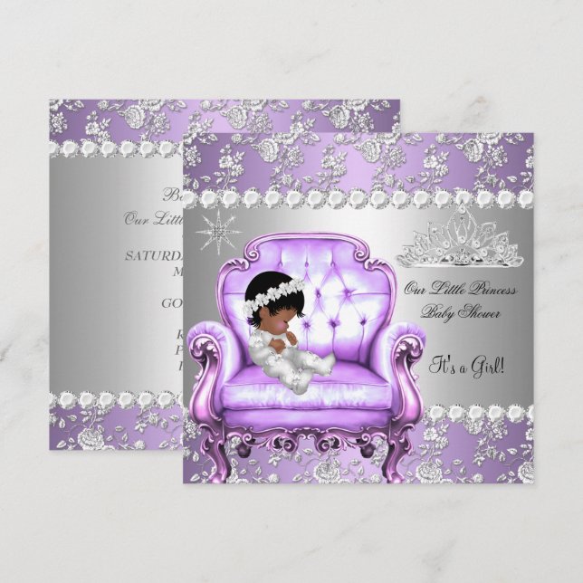 Princess Baby Shower Girl Lavender Silver Chair Invitation (Front/Back)