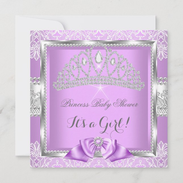 Princess Baby Shower Girl Lavender Silver Lace Invitation (Front)