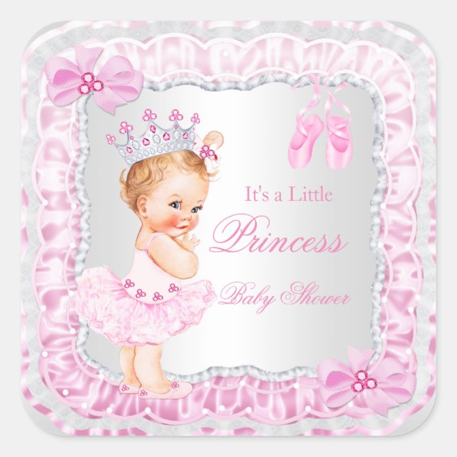 Princess Baby Shower Girl Pink Ballerina Blonde Square Sticker (Front)