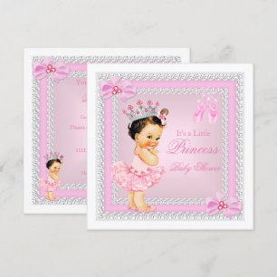 Princess Baby Shower Girl Pink Ballerina Brunette Invitation