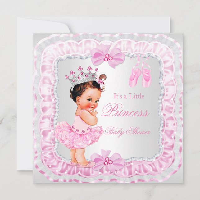 Princess Baby Shower Girl Pink Ballerina Brunette Invitation (Front)