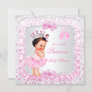 Princess Baby Shower Girl Pink Ballerina Brunette Invitation