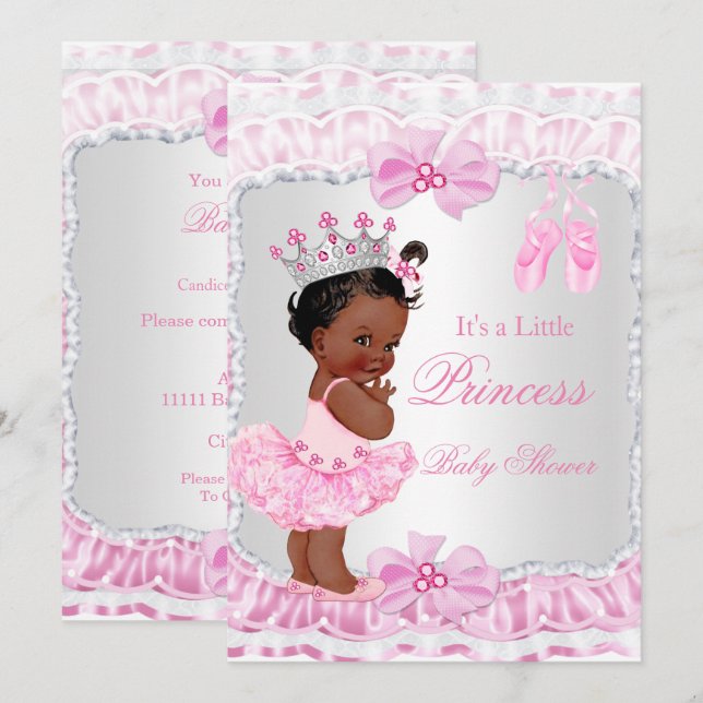 Princess Baby Shower Girl Pink Ballerina Ethnic Invitation (Front/Back)