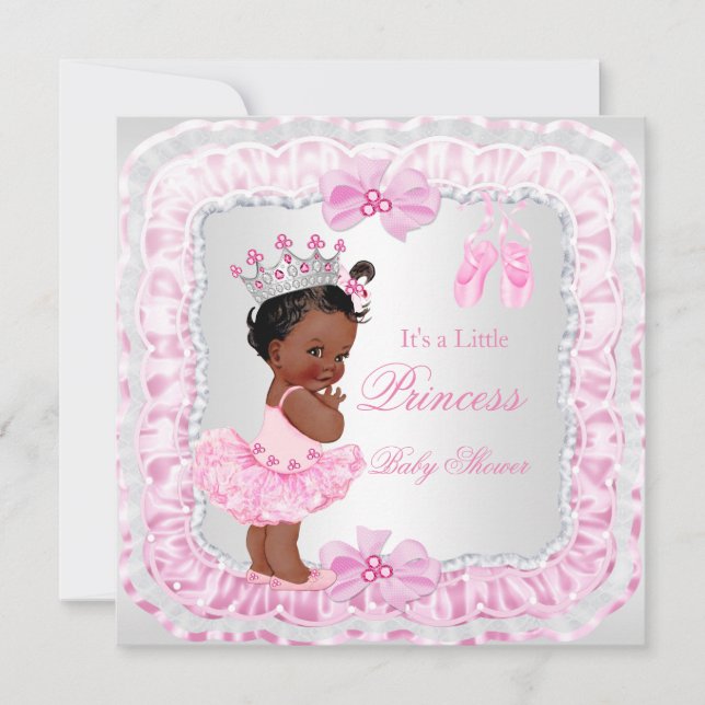 Princess Baby Shower Girl Pink Ballerina Ethnic Invitation (Front)
