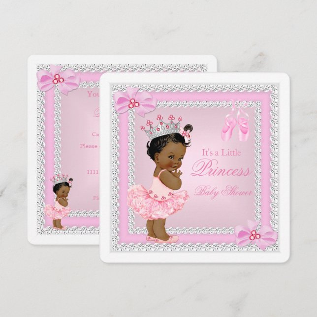 Princess Baby Shower Girl Pink Ballerina Ethnic Invitation (Front/Back)