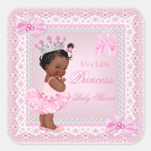 Princess Baby Shower Girl Pink Ballerina Ethnic Square Sticker