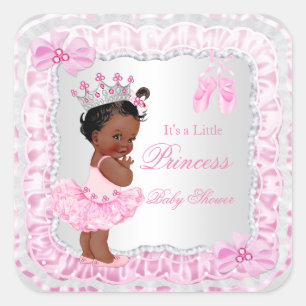Princess Baby Shower Girl Pink Ballerina Ethnic Square Sticker