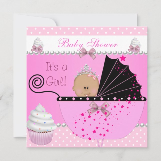 Princess Baby Shower Girl Pink Cupcake Sprinkle Invitation (Front)