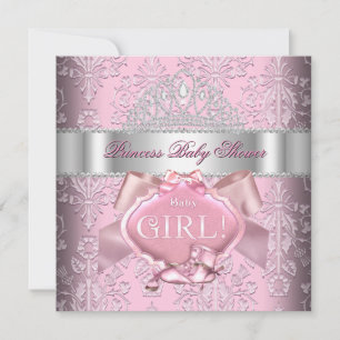 Princess Baby Shower Girl Pink Damask Tiara 2 Invitation