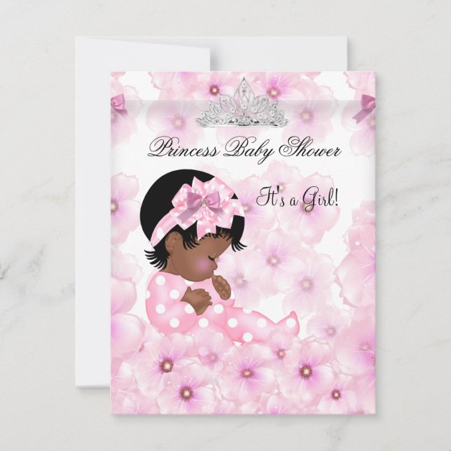 Princess Baby Shower Girl Pink Floral Tiara 2 Invitation (Front)