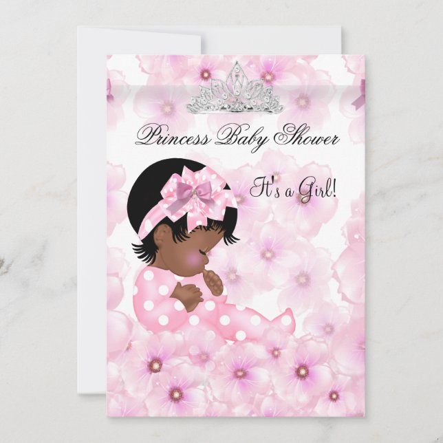 Princess Baby Shower Girl Pink Floral Tiara 2 Invitation (Front)