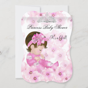 Princess Baby Shower Girl Pink Floral Tiara Invitation