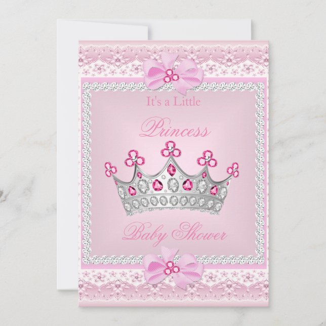 Princess Baby Shower Girl Pink Gem Silver Tiara Invitation (Front)