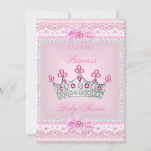 Princess Baby Shower Girl Pink Gem Silver Tiara Invitation