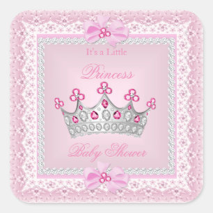Princess Baby Shower Girl Pink Gem Silver Tiara Square Sticker