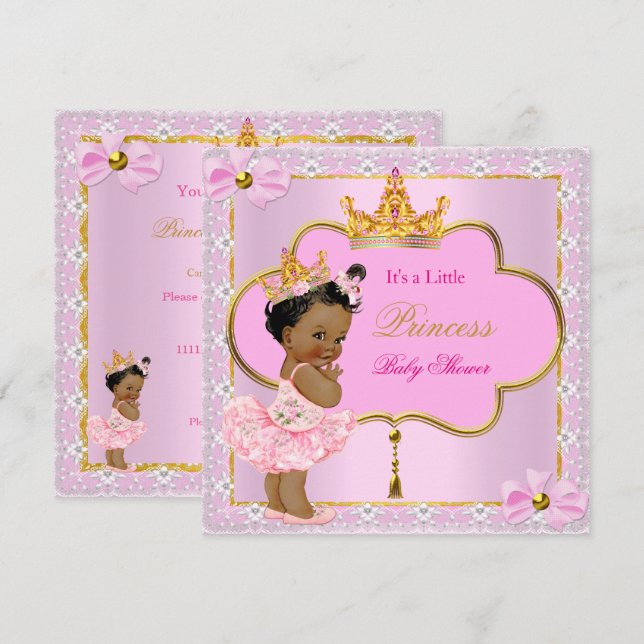 Princess Baby Shower Girl Pink Gold Ethnic Invitation (Front/Back)