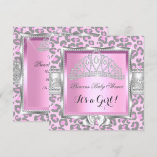Princess Baby Shower Girl Pink Grey Leopard Invitation