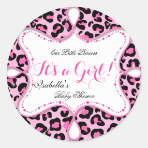 Princess Baby Shower Girl Pink Leopard Classic Round Sticker