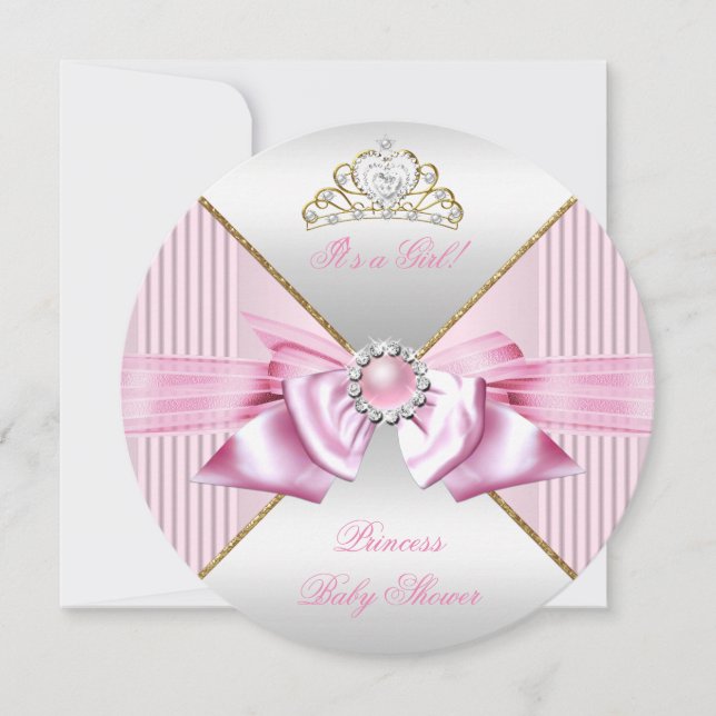 Princess Baby Shower Girl Pink Pearl Gold White 3 Invitation (Front)