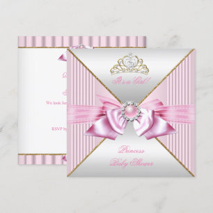 Princess Baby Shower Girl Pink Pearl Gold White 3 Invitation