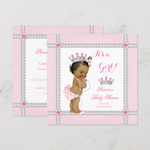 Princess Baby Shower Girl Pink Pearls Ethnic Invitation