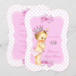 Princess Baby Shower Girl Pink Polka Dot Blonde Invitation