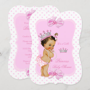 Princess Baby Shower Girl Pink Polka Dot Brunette Invitation