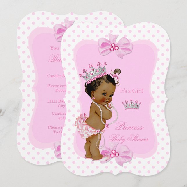 Princess Baby Shower Girl Pink Polka Dot Ethnic Invitation (Front/Back)