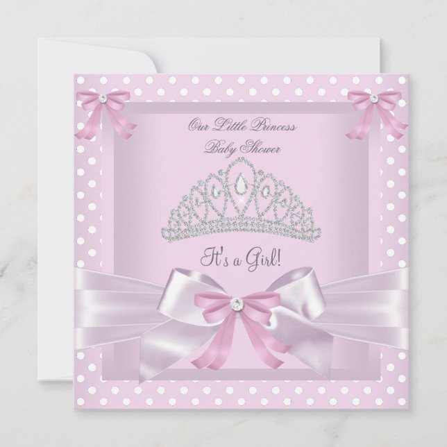Princess Baby Shower Girl Pink Polka Dots Bow Invitation (Front)