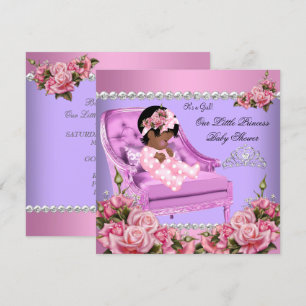 Princess Baby Shower Girl Pink Roses Chair Purple Invitation