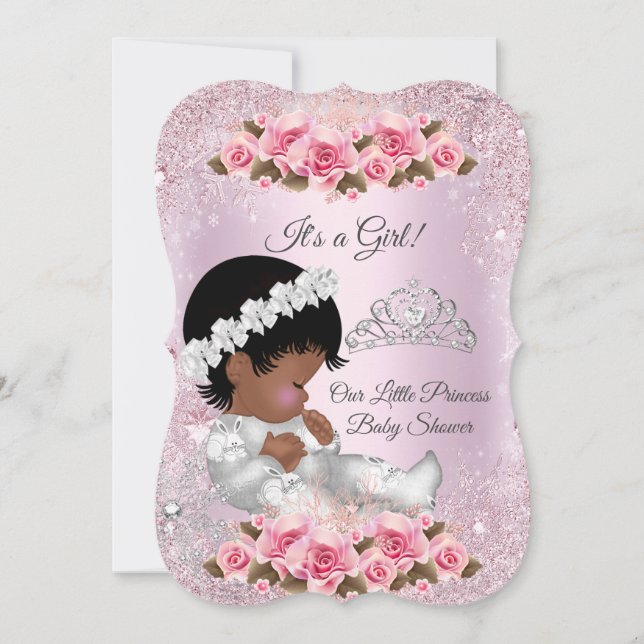 Princess Baby Shower Girl Pink Roses ethnic Invitation (Front)