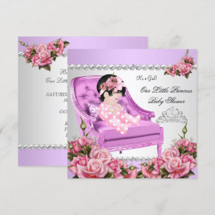 Princess Baby Shower Girl Pink Roses Lavender 2 Invitation