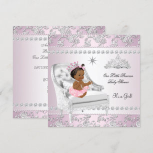 Princess Baby Shower Girl Pink Silver Chair ethnic Invitation