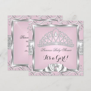 Princess Baby Shower Girl Pink Silver damask Invitation