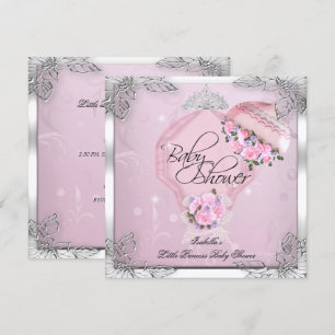 Princess Baby Shower Girl Pink Silver Roses Invitation