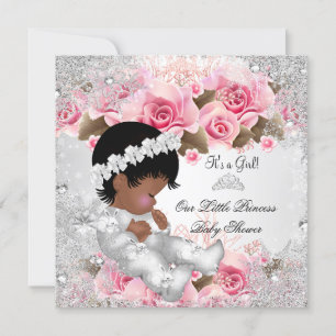 Princess Baby Shower Girl Pink Snowflake Roses Invitation