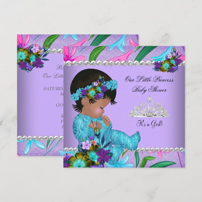 Princess Baby Shower Girl Pink Teal Blue Purple Invitation (Front/Back)