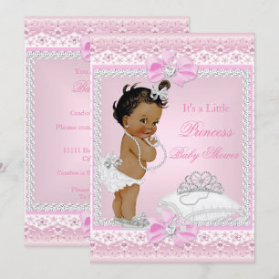 Princess Baby Shower Girl Pink Tiara Heart Ethnic Invitation