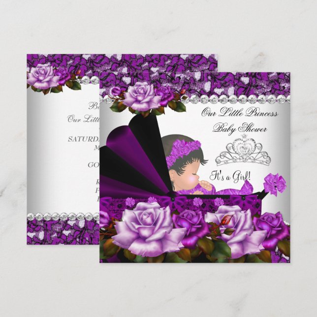 Princess Baby Shower Girl Plum Rose Invitation (Front/Back)