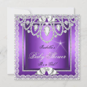 Princess Baby Shower Girl Purple Lace Diamond 2 Invitation