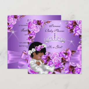 Princess Baby Shower Girl Purple Pink Rose Bow 2 Invitation