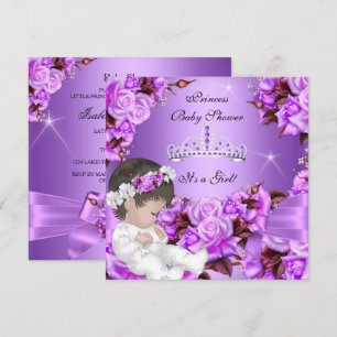 Princess Baby Shower Girl Purple Pink Rose Bow 3 Invitation