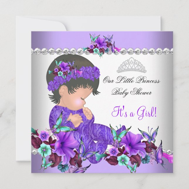 Princess Baby Shower Girl Purple Teal Blue 3 Invitation (Front)